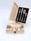 Personalized children's cutlery with name engraving – safari motif – gift for birth & christening – optional wooden box – christening gift and gift idea