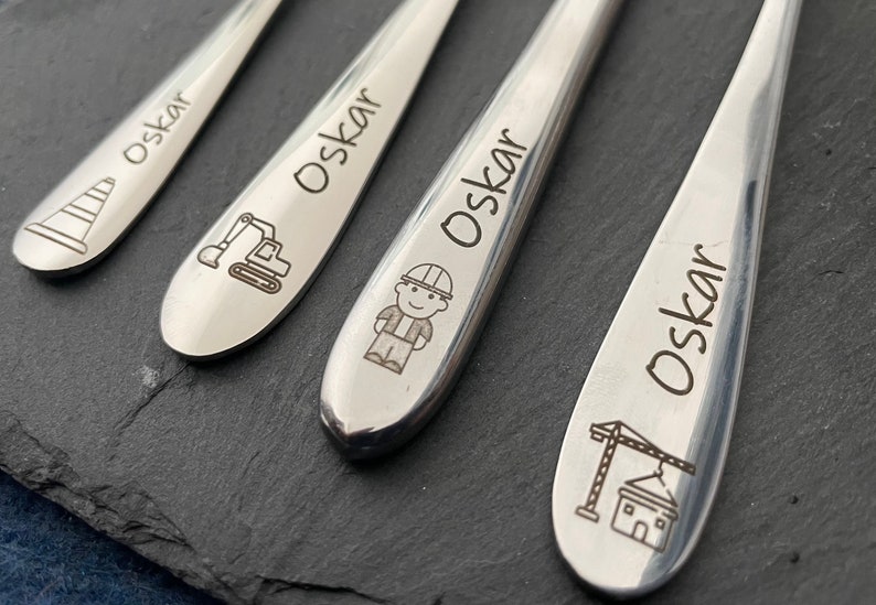 Children's cutlery with engraving / Safari / including wooden box / Personalized with name / Gift idea / Birth / Personalized / Baptism gift Baustelle