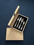 Personalized children's cutlery with engraving - Safari motif - gift for birth & baptism - with wooden box heart