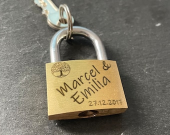 Love lock, tree of life, lock with engraving, Valentine's Day, personalized wedding gift, heart engraving, love lock with engraving,