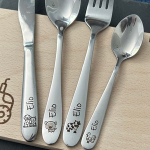 Children's cutlery with engraving / Farm / Personalized with name / Gift idea / Birth / Personalized breakfast board / Christening gift image 2