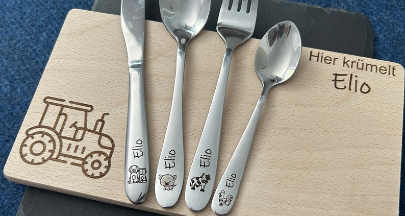 Children's cutlery with engraving / Farm / Personalized with name / Gift idea / Birth / Personalized breakfast board / Christening gift image 2