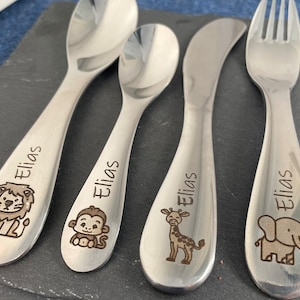 Children&#39;s cutlery with engraving / animals / personalized with name / gift idea / birth / baby / cutlery / stainless steel / christening gift