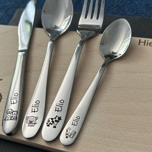 Children's cutlery with engraving / Farm / Personalized with name / Gift idea / Birth / Personalized breakfast board / Christening gift image 4