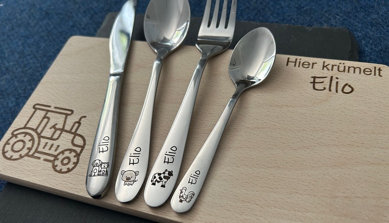 Children's cutlery with engraving / Farm / Personalized with name / Gift idea / Birth / Personalized breakfast board / Christening gift image 4