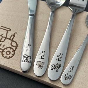 Children's cutlery with engraving / Farm / Personalized with name / Gift idea / Birth / Personalized breakfast board / Christening gift image 6