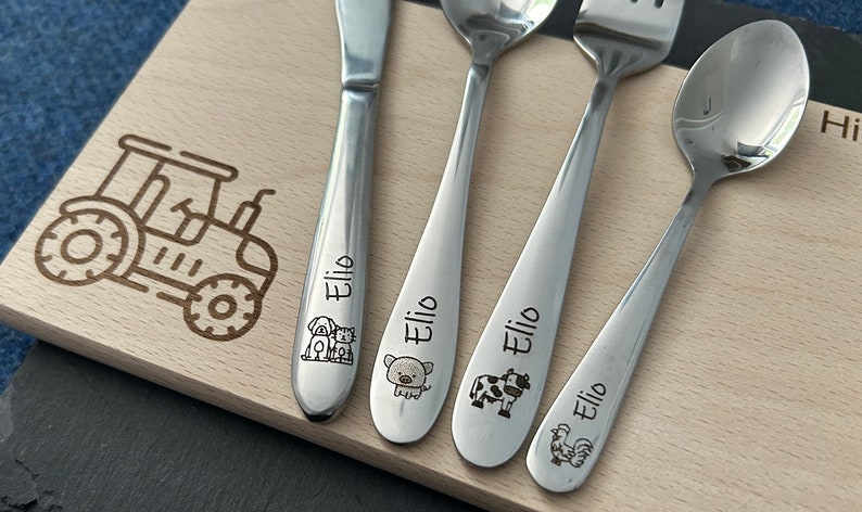 Children's cutlery with engraving / Farm / Personalized with name / Gift idea / Birth / Personalized breakfast board / Christening gift image 6