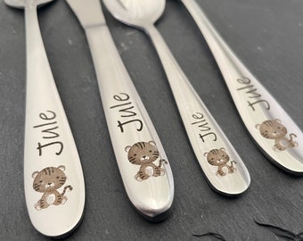 Children's cutlery with engraving / Baby Tiger / Forest Friends / Personalized with name / Gift idea / Birth / Baby / Cutlery / Baptism gift