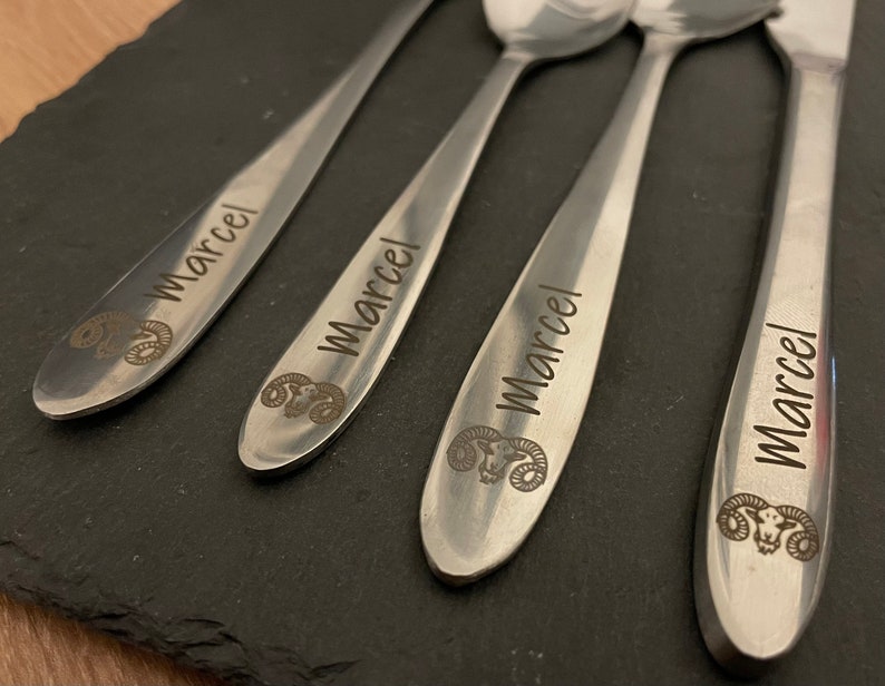 Cutlery engraving, cutlery set personalized, spoon, zodiac, party, gift, wedding, tableware, set, kitchen, stainless steel, gift idea image 2
