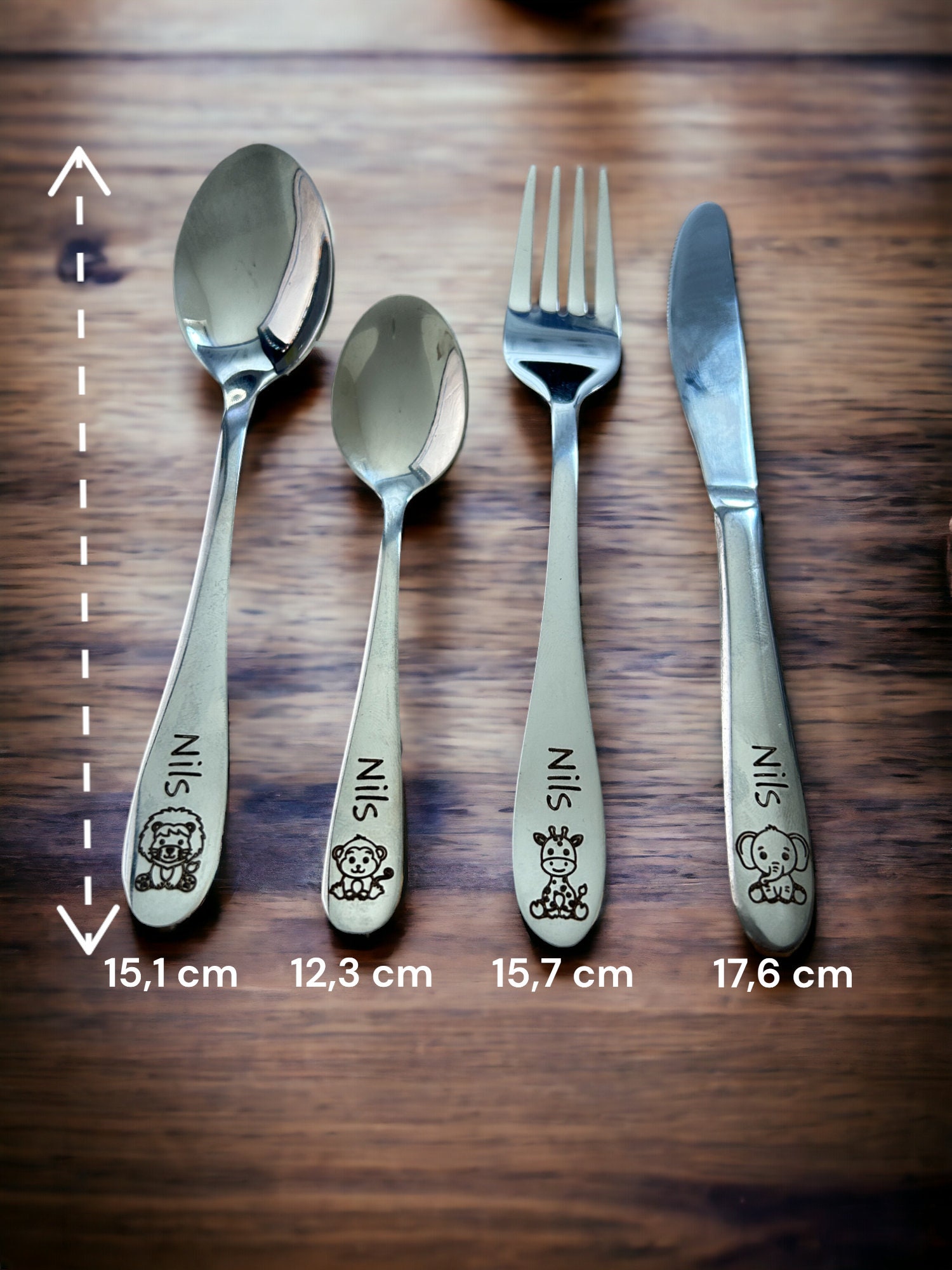 Children&#39;s cutlery with engraving / Safari New / Wooden box colored / Personalized with name / Gift idea / Birth / Personalized / Christening gift