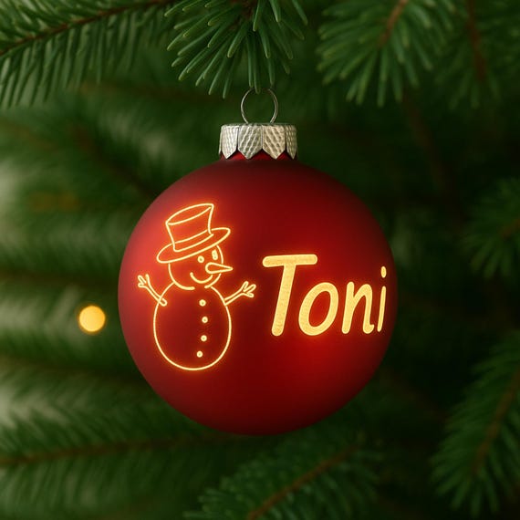 Personalisierte beleuchtete Weihnachtskugel mit Namen & Datum | LED Christbaumkugel mit Symbol | Geschenk zur Taufe, Geburt, Hochzeit