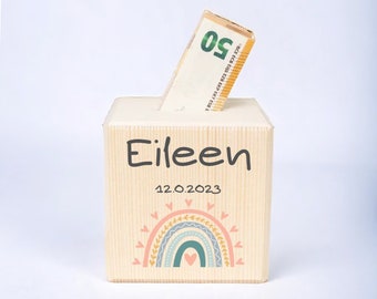 Money box personalized rainbow | Birth gift | Christening gift | Money box for children | Money box with name | Wooden money box | Piggy bank