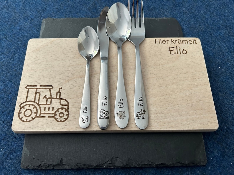 Children's cutlery with engraving / Farm / Personalized with name / Gift idea / Birth / Personalized breakfast board / Christening gift image 1