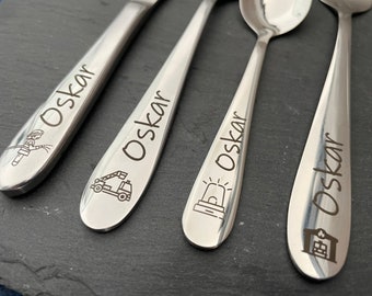 Children's cutlery with engraving / fire brigade / personalized with name / gift idea / birth / baby / cutlery / stainless steel / christening gift