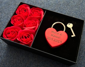 Candado de amor, candado con grabado, San Valentín, regalo de boda personalizado, grabado de corazón, regalo de inauguración, candado de amor con grabado,