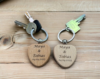 Wooden heart keychain / personalized keychain / name engraving / love lock / partner gift / Valentine's Day / Love