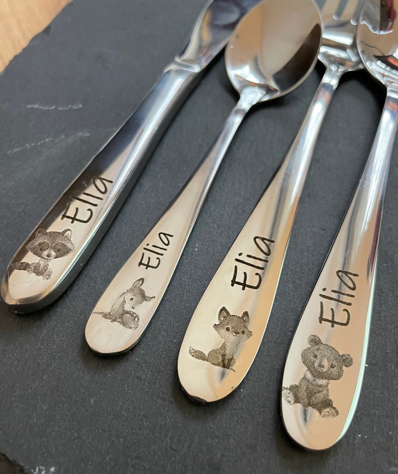 Children's cutlery with engraving / animals / forest friends / personalized with name / gift idea / birth / baby / cutlery / christening gift image 4