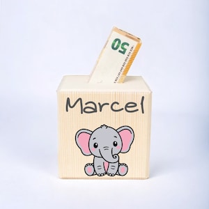 Money box personalized animals Birth gift Christening gift Money box child Money box with name Money box wood Piggy bank Elefant