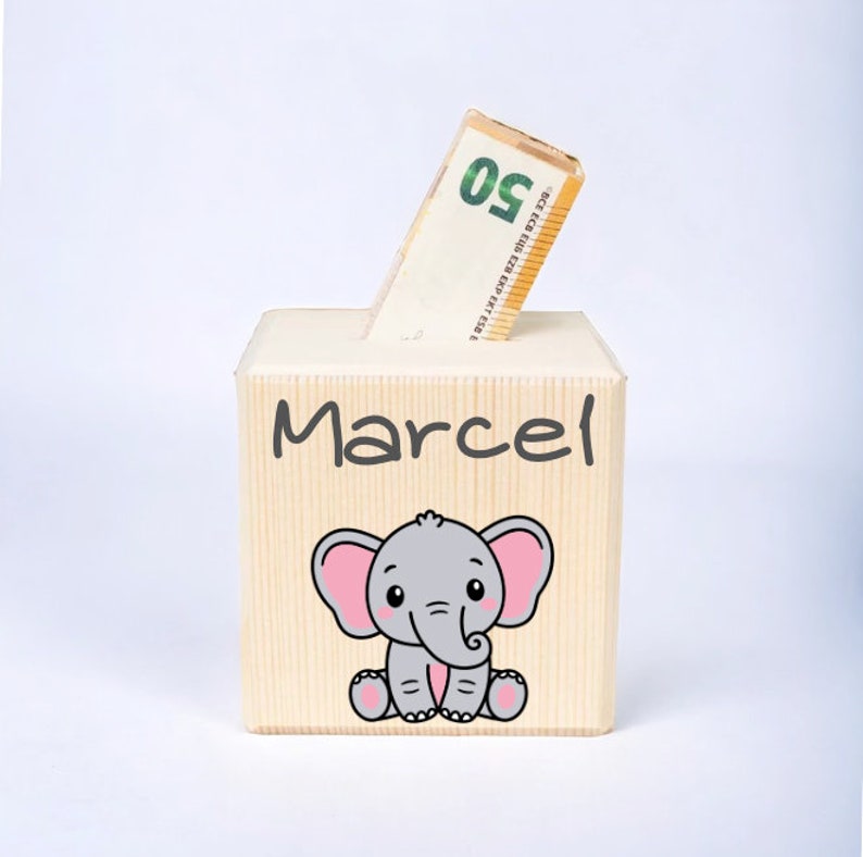 Money box personalized animals Birth gift Christening gift Money box child Money box with name Money box wood Piggy bank Elefant