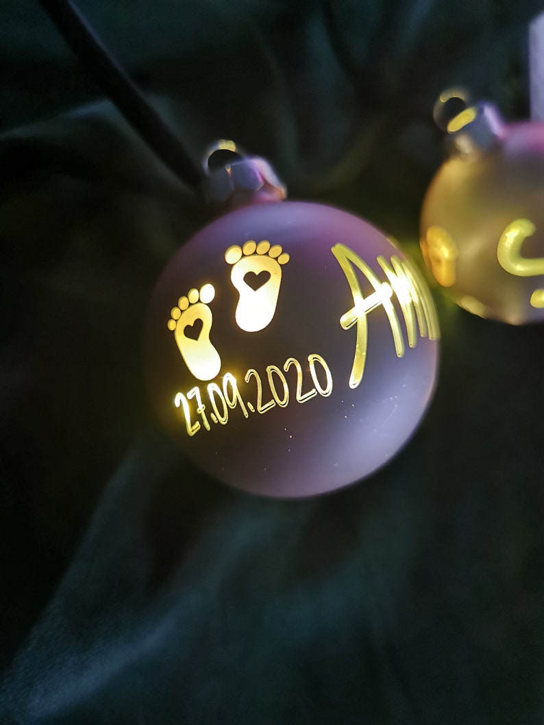 Illuminated Personalized Christmas Ball Names, Personalized Christmas Baubles, Gift Friends, Family Baby Birth, Bauble image 1