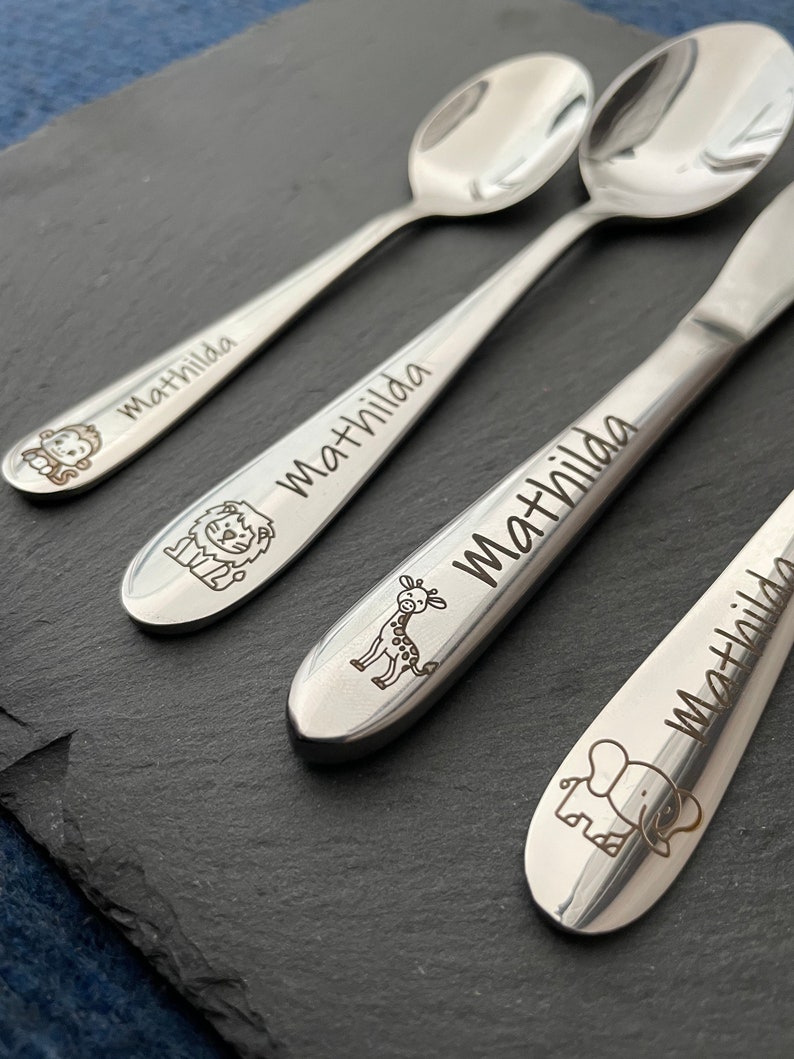 Children's cutlery with engraving / Safari / including wooden box fish / Personalized with name / Gift idea / Birth / Personalized / Baptism gift image 6