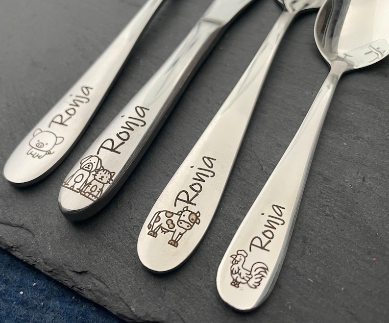 Children's cutlery with engraving / Safari / including wooden box / Personalized with name / Gift idea / Birth / Personalized / Baptism gift Bauernhof