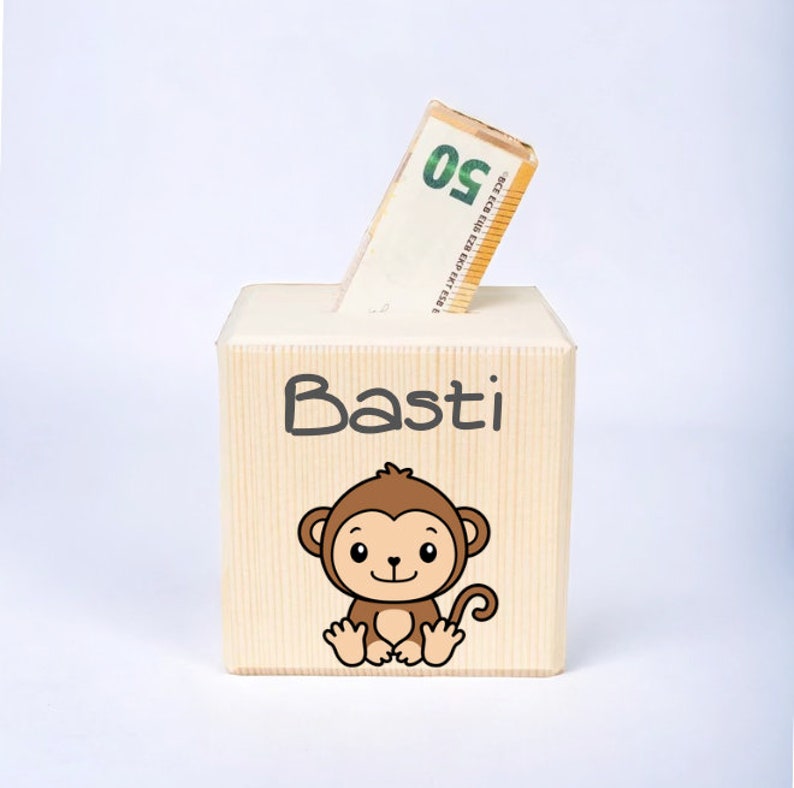 Money box personalized animals Birth gift Christening gift Money box child Money box with name Money box wood Piggy bank Affe