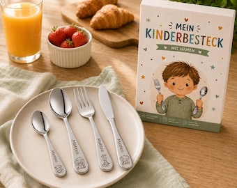 Personalized children's cutlery with engraving and name – gift for birth & christening – optional wooden box – stainless steel