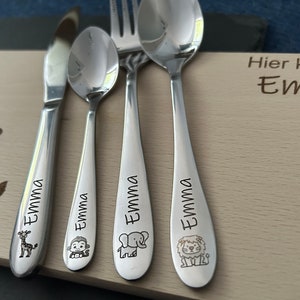 Children's cutlery with engraving / Safari / Personalized with name / Gift idea / Birth / Personalized breakfast board / Christening gift image 3