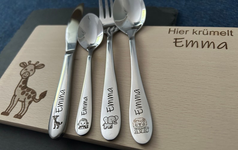 Children's cutlery with engraving / Safari / Personalized with name / Gift idea / Birth / Personalized breakfast board / Christening gift image 3