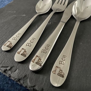 Children&#39;s cutlery with engraving / excavator / personalized with name / gift idea / birth / baby / cutlery / stainless steel / christening gift