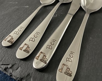 Children's cutlery with engraving / excavator / personalized with name / gift idea / birth / baby / cutlery / stainless steel / christening gift