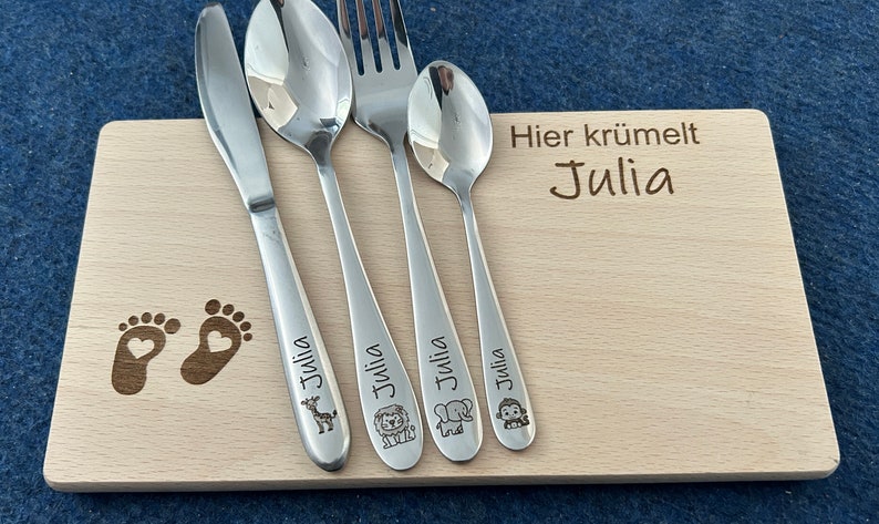 Kinderbesteck mit Gravur / Tiere / Personalisiert mit Namen / Geschenkidee / Geburt / Baby / Besteck / Edelstahl / Taufgeschenk Bild 2