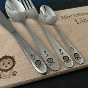 Children's cutlery with engraving / baby lion / forest friends / personalized with name / gift idea / birth / baby / cutlery / / baptism gift image 1