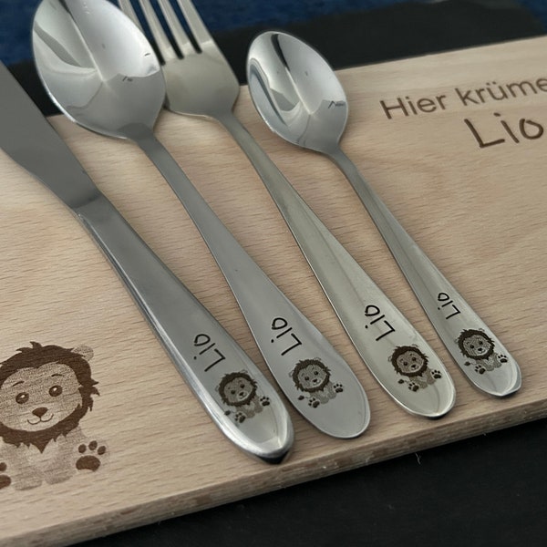 Children's cutlery with engraving / baby lion / forest friends / personalized with name / gift idea / birth / baby / cutlery / / baptism gift