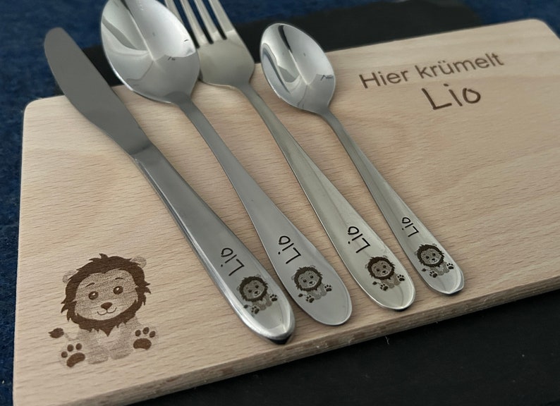 Children's cutlery with engraving / baby lion / forest friends / personalized with name / gift idea / birth / baby / cutlery / / baptism gift image 1