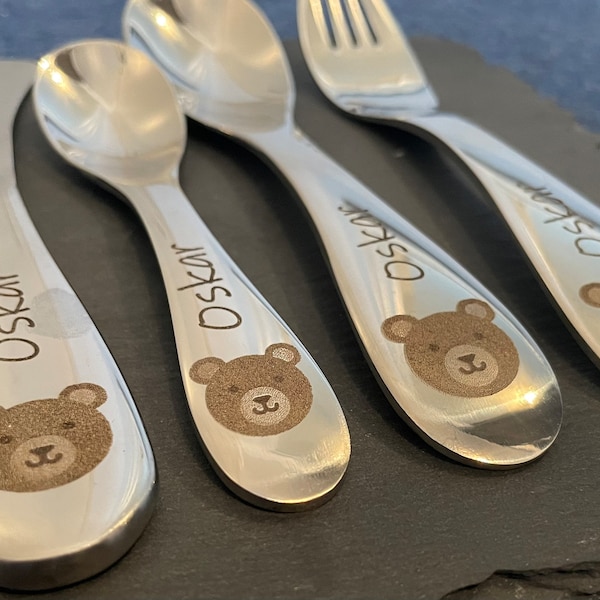 Children's cutlery with engraving / bear / personalized with name / gift idea / birth / baby / cutlery / stainless steel / christening gift