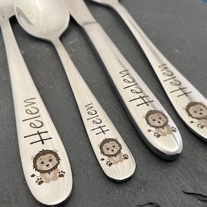 Children's cutlery with engraving / baby lion / forest friends / personalized with name / gift idea / birth / baby / cutlery / / baptism gift image 4