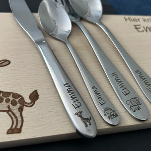 Children's cutlery with engraving / Safari / Personalized with name / Gift idea / Birth / Personalized breakfast board / Christening gift image 5