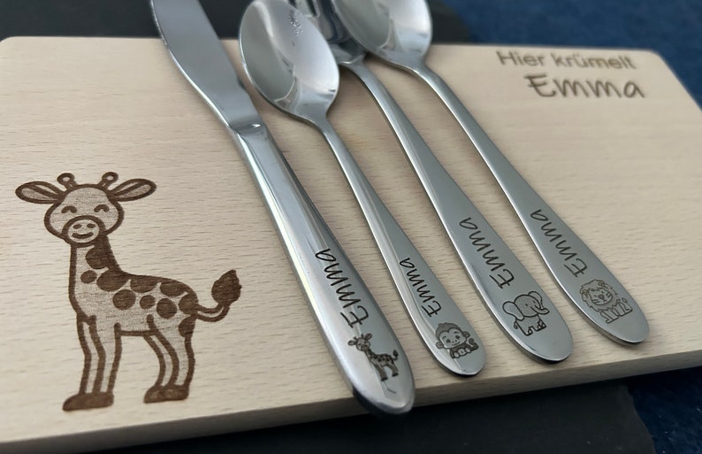 Children's cutlery with engraving / Safari / Personalized with name / Gift idea / Birth / Personalized breakfast board / Christening gift image 5