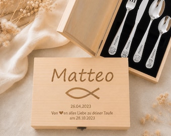 Kinderbesteck personalisiert mit Gravur, personalisiertes Besteck Namen, Taufe, Geburt, Geburtstag, Taufgeschenk, Geschenk, Fisch, Ichthys