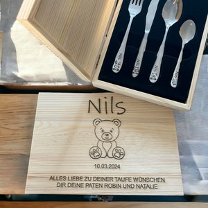 Personalized cutlery for children with engraving Forest motifs forest animals Children's cutlery including wooden box and breakfast board Besteck Box