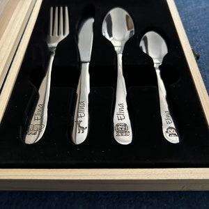 Children's cutlery with engraving / Safari / including wooden box / Personalized with name / Gift idea / Birth / Personalized / Baptism gift image 3