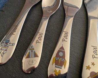 Children's cutlery with engraving / astronaut / personalized with name / gift idea / birth / baby / cutlery / stainless steel / christening gift