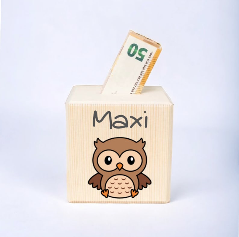 Money box personalized animals Birth gift Christening gift Money box child Money box with name Money box wood Piggy bank Eule