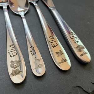 Children's cutlery with engraving / Safari / including wooden box / Personalized with name / Gift idea / Birth / Personalized / Baptism gift Waldtiere