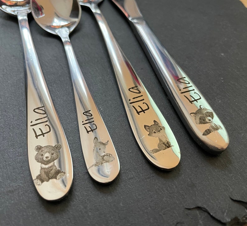 Children's cutlery with engraving / Safari / including wooden box fish / Personalized with name / Gift idea / Birth / Personalized / Baptism gift image 5