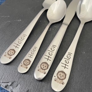 Children&#39;s cutlery with engraving / Baby lion / Personalized with name / Gift idea / Birth / Baby / Cutlery / / Christening gift