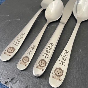 Children's cutlery with engraving / baby lion / forest friends / personalized with name / gift idea / birth / baby / cutlery / / baptism gift image 2