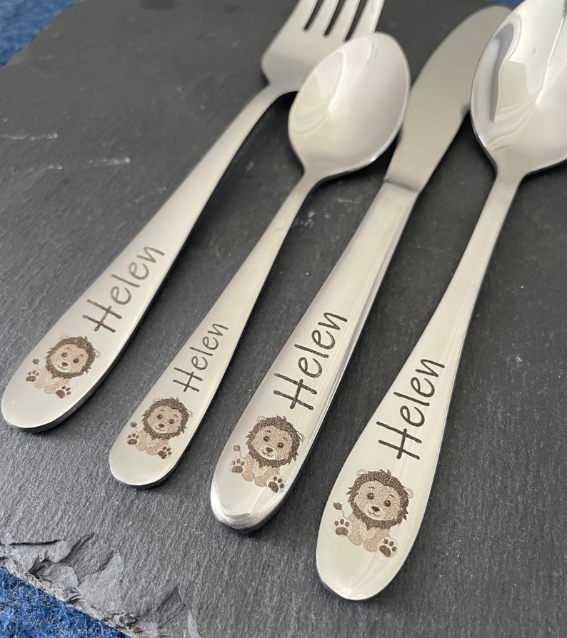 Children's cutlery with engraving / baby lion / forest friends / personalized with name / gift idea / birth / baby / cutlery / / baptism gift image 2